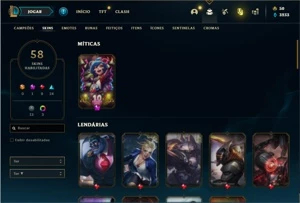 Conta platina 3 com 133 Champs e 58 Skins - League of Legends LOL