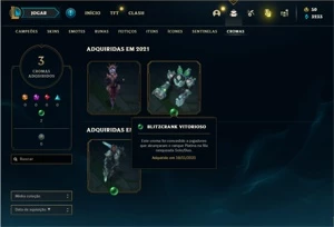 Conta platina 3 com 133 Champs e 58 Skins - League of Legends LOL