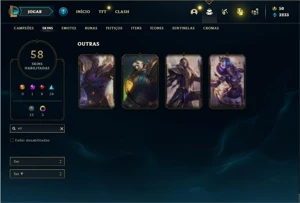 Conta platina 3 com 133 Champs e 58 Skins - League of Legends LOL