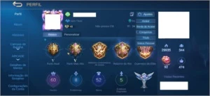 CONTA MOBILE LEGENDS - LENDA 5 - 52 SKINS - 60 HEROIS