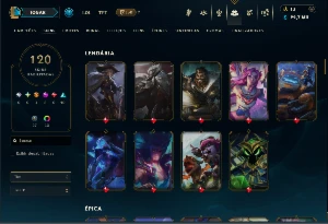 Ouro 2 com TODOS os Champs e 120 Skins +1 Prestigio - League of Legends LOL