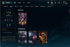 Conta ouro 4 com TODOS os champs e 116 Skins (Nivel 588) - League of Legends LOL