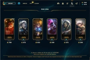 Conta bronze 4 com 31 Champs, 20 Skin + 1 Prestigio da Diana - League of Legends LOL