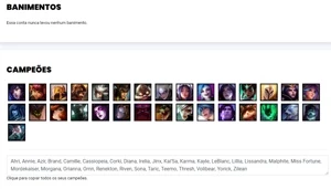 Conta bronze 4 com 31 Champs, 20 Skin + 1 Prestigio da Diana - League of Legends LOL