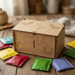 Caixa de chá mdf com divisória personalizada 15x08x08 - Artesanato e Personalizados