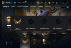 Ouro 1 com 30 Champs e 9 Skins - League of Legends LOL