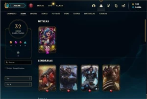 Conta Unranked com 82 Champs e 31 Skins + 1 Rara - League of Legends LOL