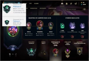 Conta platina 3 com 85 champs. 200 skins e 350K de katarina - League of Legends LOL