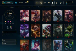 Ouro 4 com TODOS os champs e 480 Skins + 10k de RP - League of Legends LOL