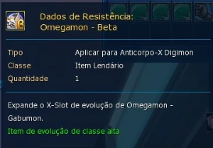 Item Dados de Resistência Omegamon X - Beta Ladmo Omegamon - Digimon Masters Online