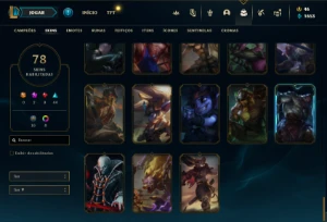 Conta Unranked com 110 Champs e 78 Skins + 2 Prestigios - League of Legends LOL