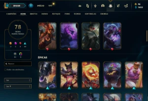 Conta Unranked com 110 Champs e 78 Skins + 2 Prestigios - League of Legends LOL