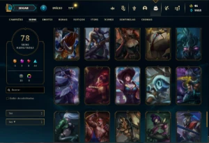 Conta Unranked com 110 Champs e 78 Skins + 2 Prestigios - League of Legends LOL