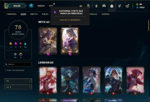 Conta Unranked com 110 Champs e 78 Skins + 2 Prestigios - League of Legends LOL