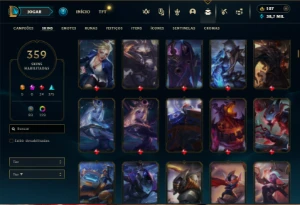 Diamante 3 com TODOS os Champs e 359 Skins ( Nivel 812) - League of Legends LOL