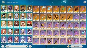 Baal + Cortador de Grama, Ayaka + Bis + Yoimiya + Bis + ... - Genshin Impact