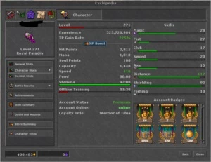 EK 279 skills 113 + RP 271 skills 115  - 35% Loyalty - Tibia