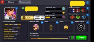 Conta 8 Ball Pool, vip ouro e 2 anéis de Veneza, 1M de Ficha - Outros