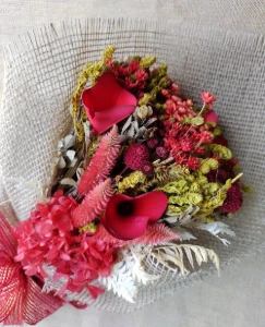 Buque para presente com flores desidratadas - Vermelho - Artesanato e Personalizados