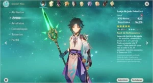 GENSHIN IMPACT CONTA COM XIAO JEAN KEQING LANÇA DE JADE AR35