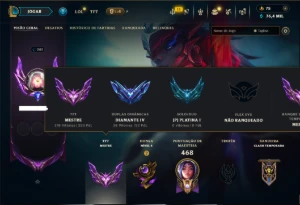 Diamante 4 com TODOS os Champs e 96 Skins ( TOP / MID / ADC) - League of Legends LOL