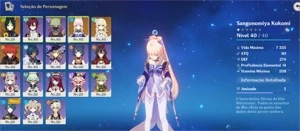 Conta AR33 Kokomi + Tighnari + Diluc - Genshin Impact