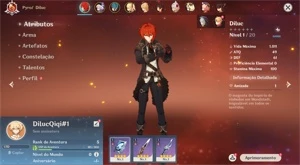 Conta Genshin Impact AR 5 com Diluc e Qiqi