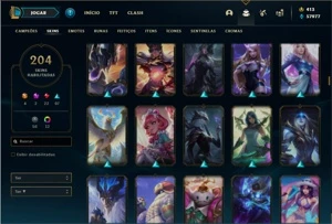 Conta Unranked com 93 Champs e 204 Skins + 1 Prestigio - League of Legends LOL
