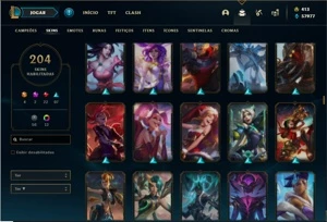 Conta Unranked com 93 Champs e 204 Skins + 1 Prestigio - League of Legends LOL
