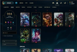 Conta Unranked com 93 Champs e 204 Skins + 1 Prestigio - League of Legends LOL