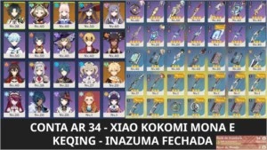 Conta Genshin Impact - XIAO KOKOMI MONA KEQING - AR 34
