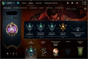 Conta Platina na SoloQ/TFT/3X3 e Gold Flex - League of Legends LOL