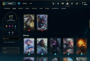 Ouro 2 com 81 Champs e 62 Skins + 1 Prestigio da Daina - League of Legends LOL