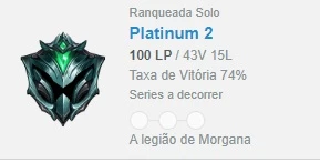 CONTA PLATINA 2 SMURF 74 % WR MMR DE DIAMANTE 3 - League of Legends LOL