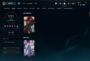 Platina 1 com 115 Champs e 121 Skins ( MID / JG / ADC ) - League of Legends LOL