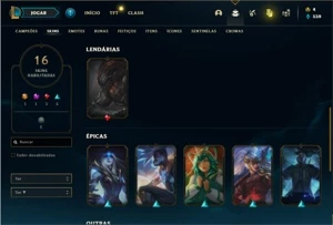 Conta ouro 4 com 45 Champs e 16 Skins + 1 Prestigio do Kayn - League of Legends LOL