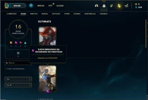 Conta ouro 4 com 45 Champs e 16 Skins + 1 Prestigio do Kayn - League of Legends LOL