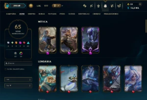 Ouro 1 com 140 Champs e 65 Skins +2 Prestigios - League of Legends LOL