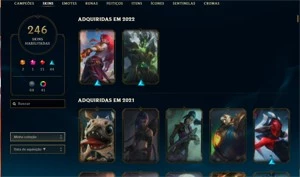 Conta antiga da season 1 com 8 skins vitoriosas 246 skins - League of Legends LOL