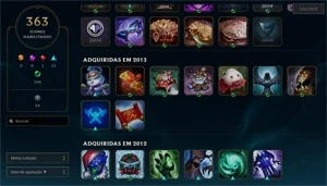 Conta LOL 344 skins, 363 ícones, 40 sentinelas e 42 cromas - League of Legends