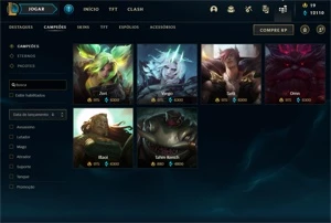 Conta LOL 344 skins, 363 ícones, 40 sentinelas e 42 cromas - League of Legends