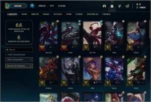 Conta mestre com 59% de win rate, 8 skins e 47 champs - League of Legends LOL