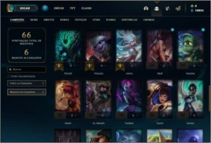 Conta mestre com 59% de win rate, 8 skins e 47 champs - League of Legends LOL
