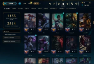 Platina 2 com TODOS os Champs e 261 Skins ( SUP / JG ) - League of Legends LOL