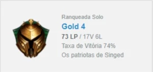 Smurf Gold IV de Lol, 74% de win rate - League of Legends