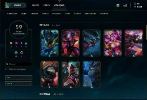 Plat 2 ouro 3 flex / 59 skins / quase Full champs - League of Legends LOL