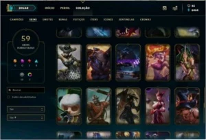 Plat 2 ouro 3 flex / 59 skins / quase Full champs - League of Legends LOL