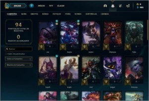 Conta platina 4 com 43 champs e 12 skins - League of Legends LOL