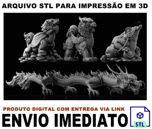 STL Para Impressão 3D - Dragões Chinês Arquivos Para 4 Peças - Impressão 3D e STL