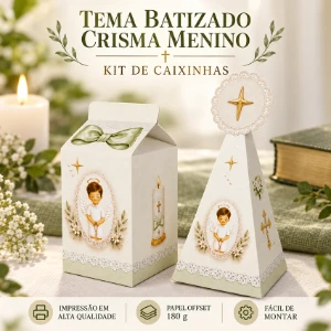 Kit 20 Caixas Milk e Pirâmide Batizado - Rosa ou Verde - Artesanato e Personalizados